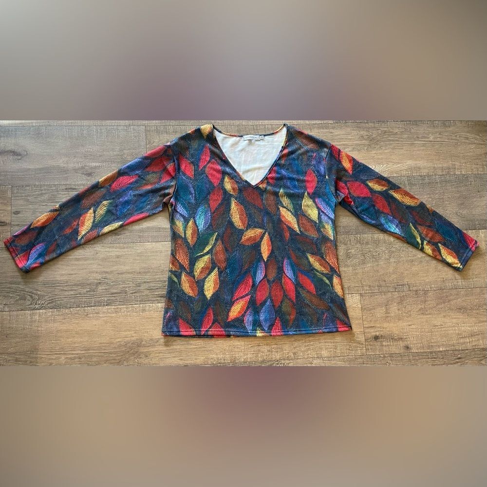 Misslook women’s size 2X multicolored fall leaves long sleeve shirt top blouse